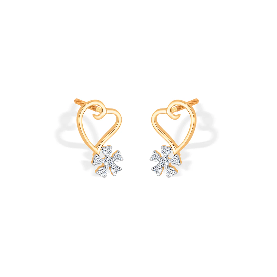 Passion's Yellow Gold & Diamond Stud Earring For Women - Image 3