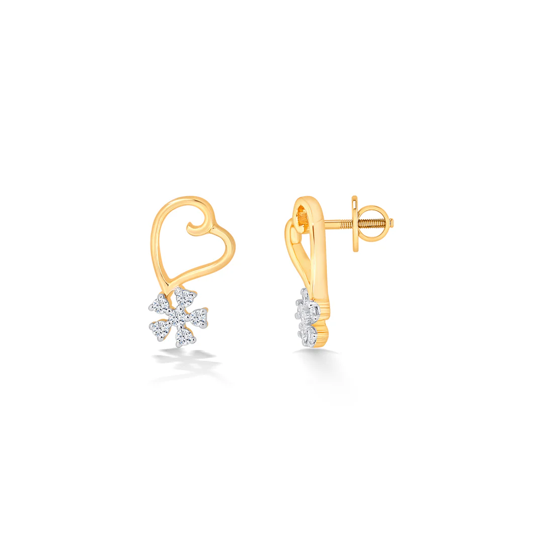 Passion's Yellow Gold & Diamond Stud Earring For Women - Image 4