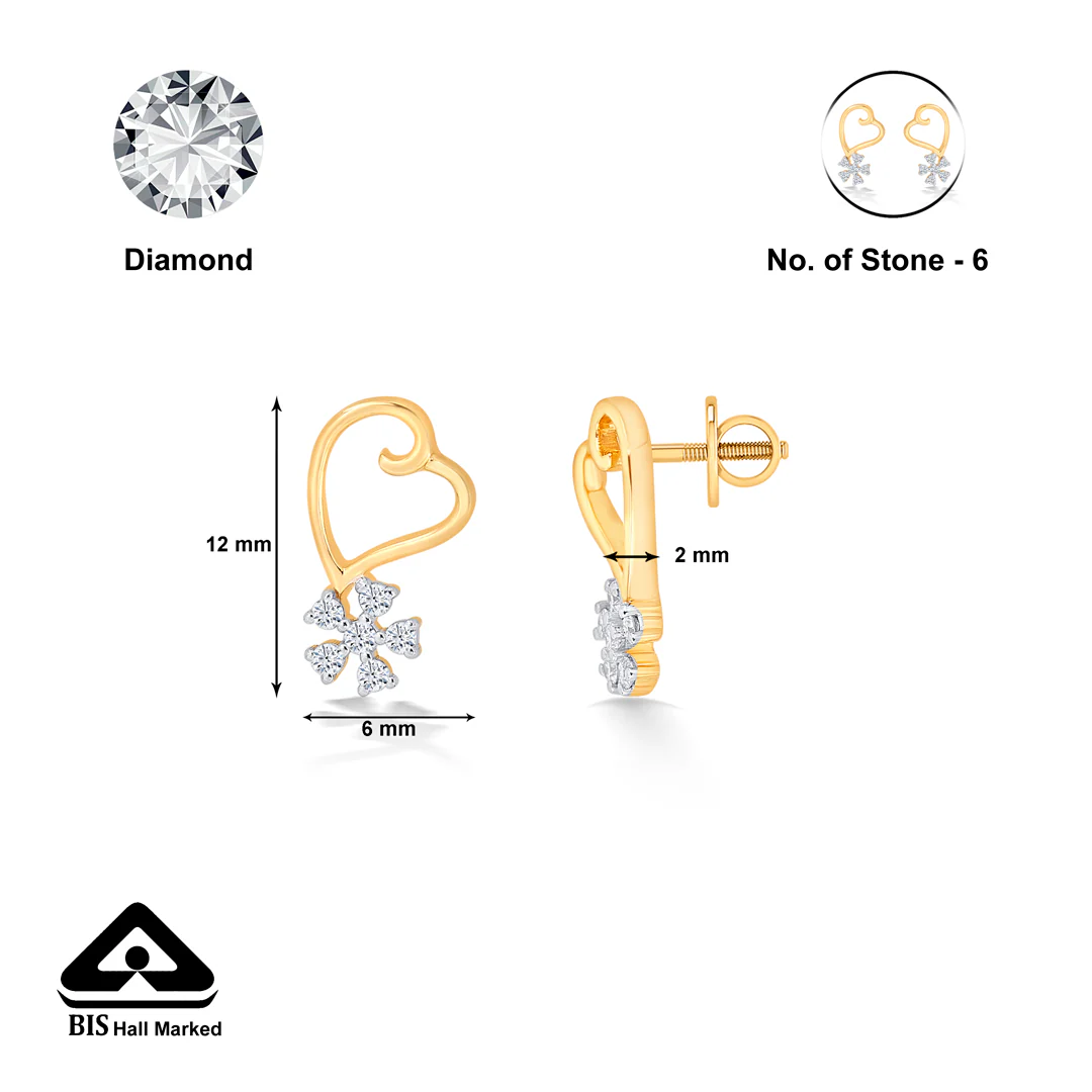 Passion's Yellow Gold & Diamond Stud Earring For Women - Image 5