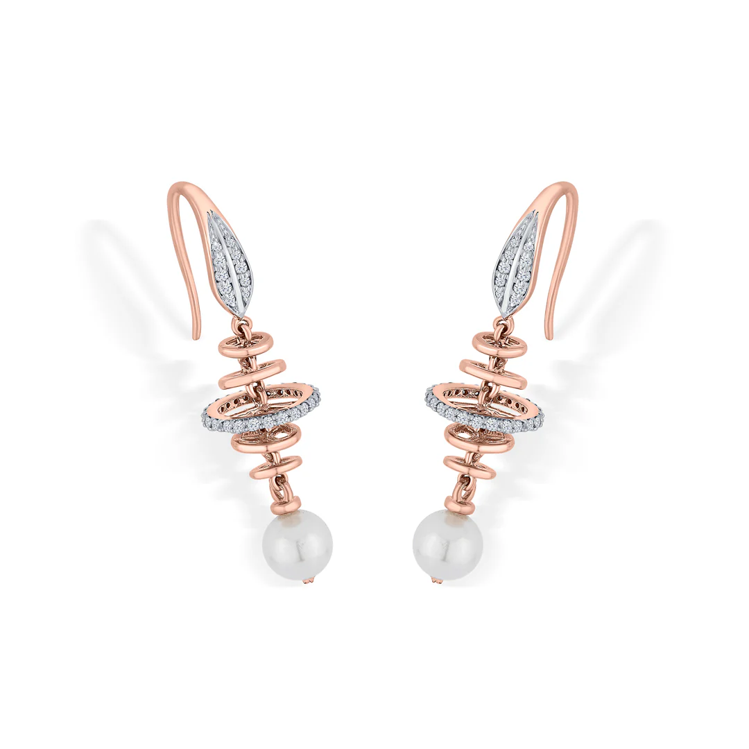 Pearl Orbit Rose Gold Dangler Diamond Earring For Women - Image 3