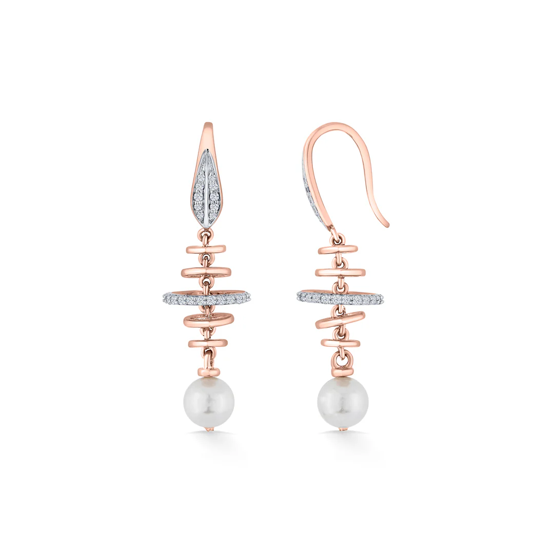 Pearl Orbit Rose Gold Dangler Diamond Earring For Women - Image 4