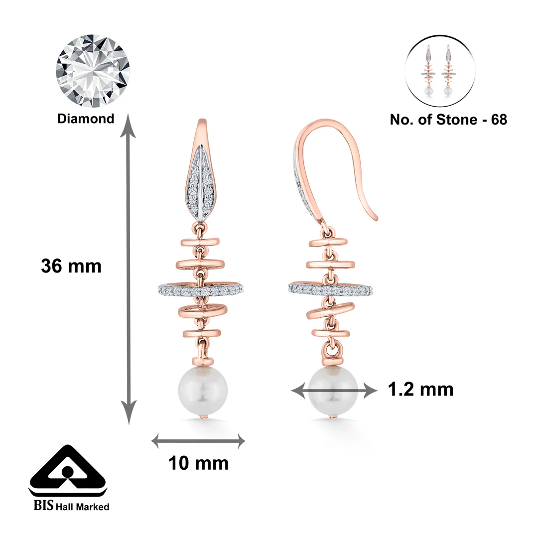 Pearl Orbit Rose Gold Dangler Diamond Earring For Women - Image 5