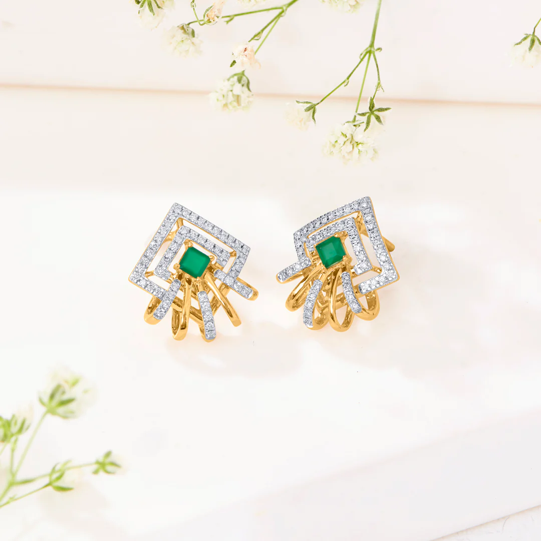 Peridot Gold & Diamond Stud Earring For Women
