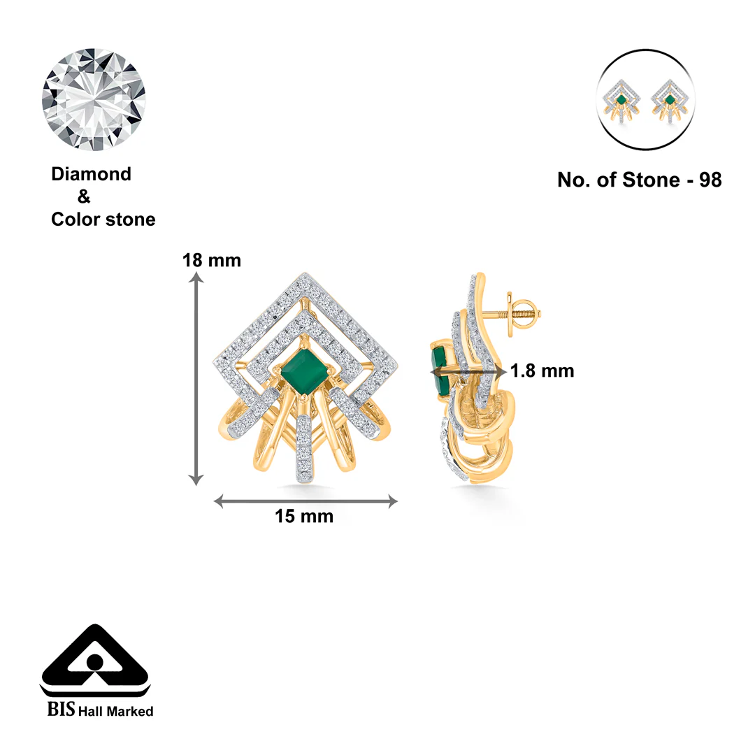 Peridot Gold & Diamond Stud Earring For Women - Image 5