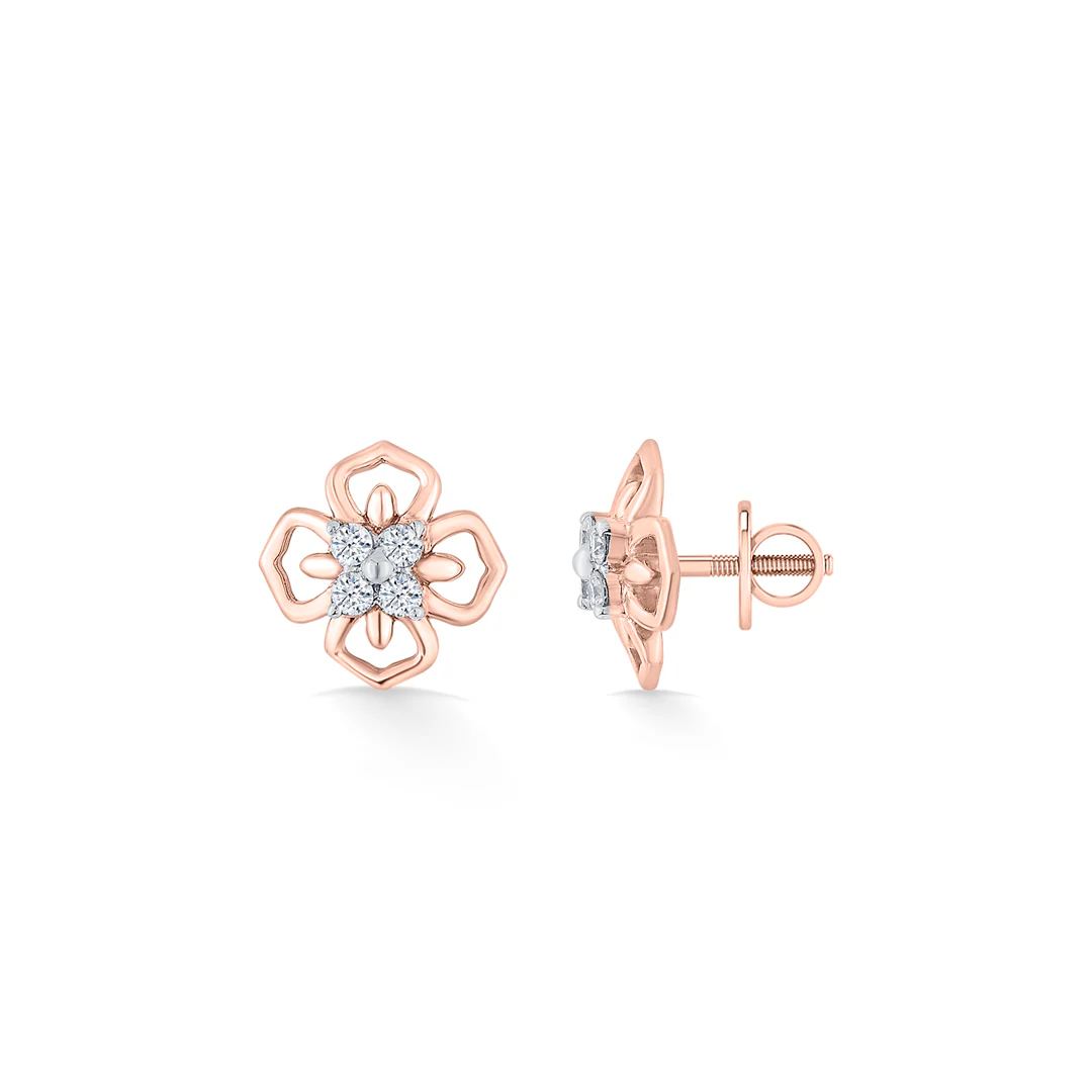 Petal Prism Rose Gold Stud Diamond Earring For Women - Image 3