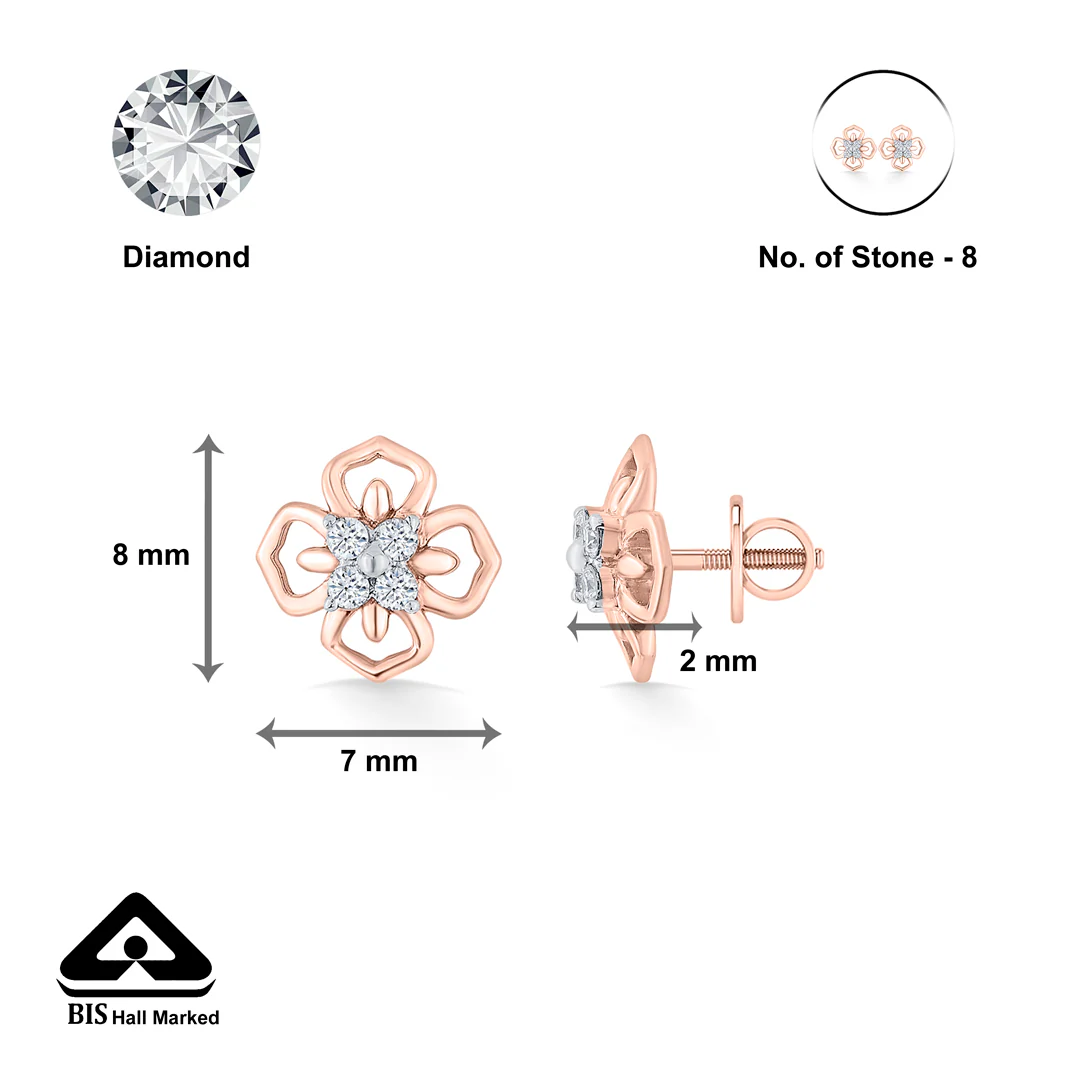 Petal Prism Rose Gold Stud Diamond Earring For Women - Image 4