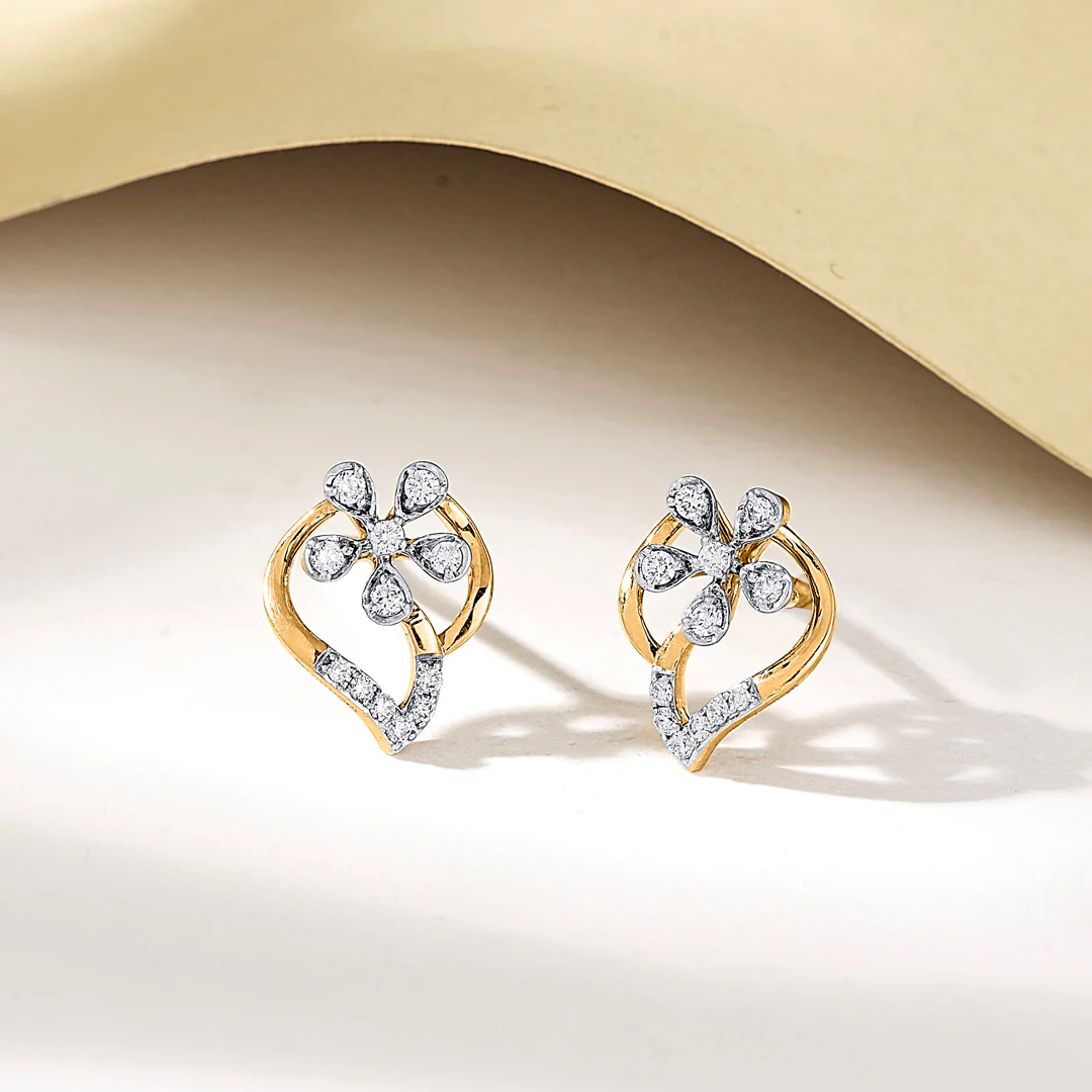Petal Symphony Gold Stud Diamond Earring for Women