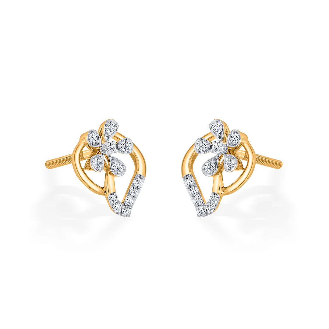 Petal Symphony Gold Stud Diamond Earring for Women - Image 3