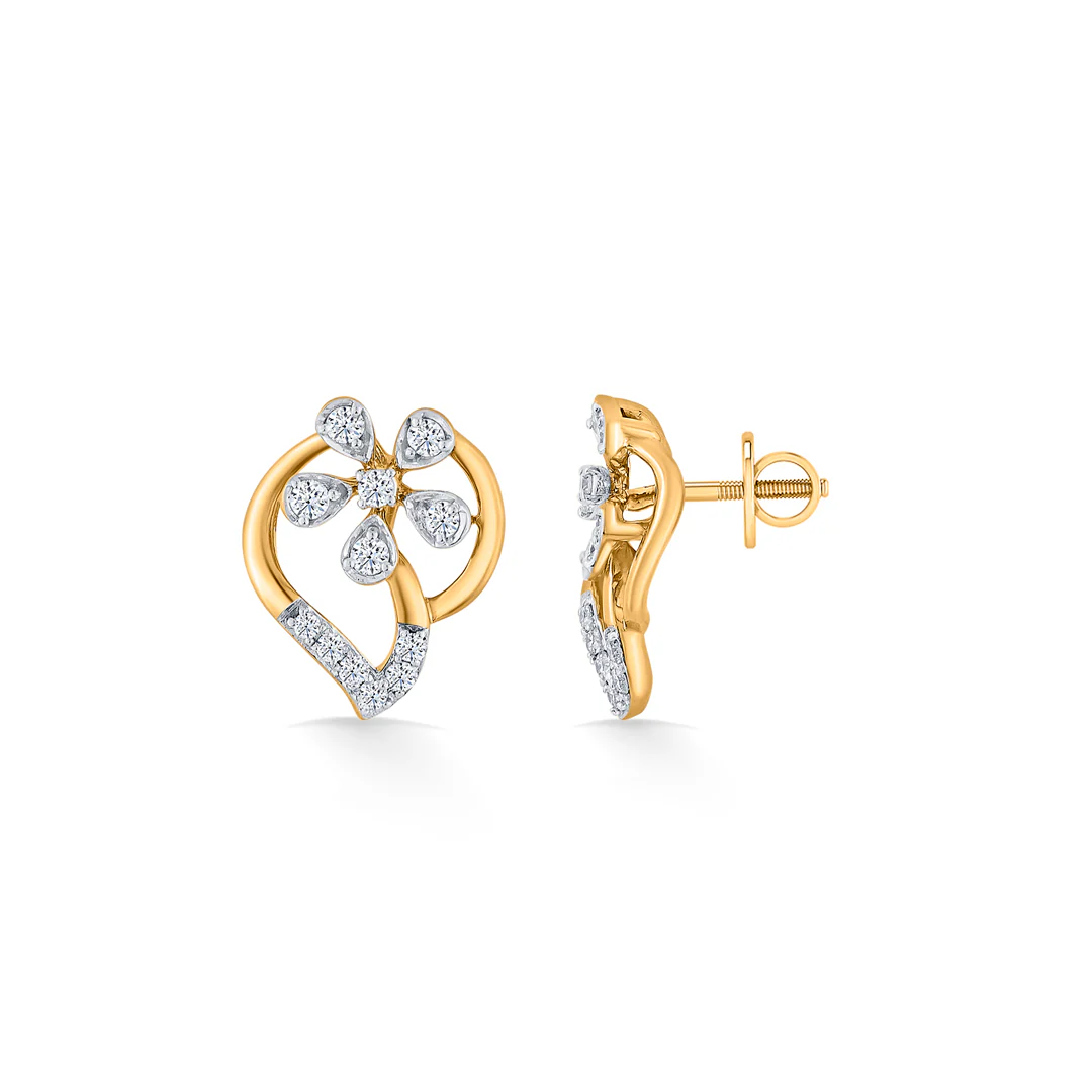 Petal Symphony Gold Stud Diamond Earring for Women - Image 4