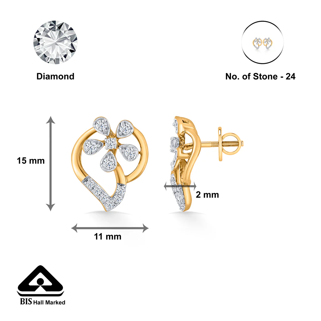 Petal Symphony Gold Stud Diamond Earring for Women - Image 5