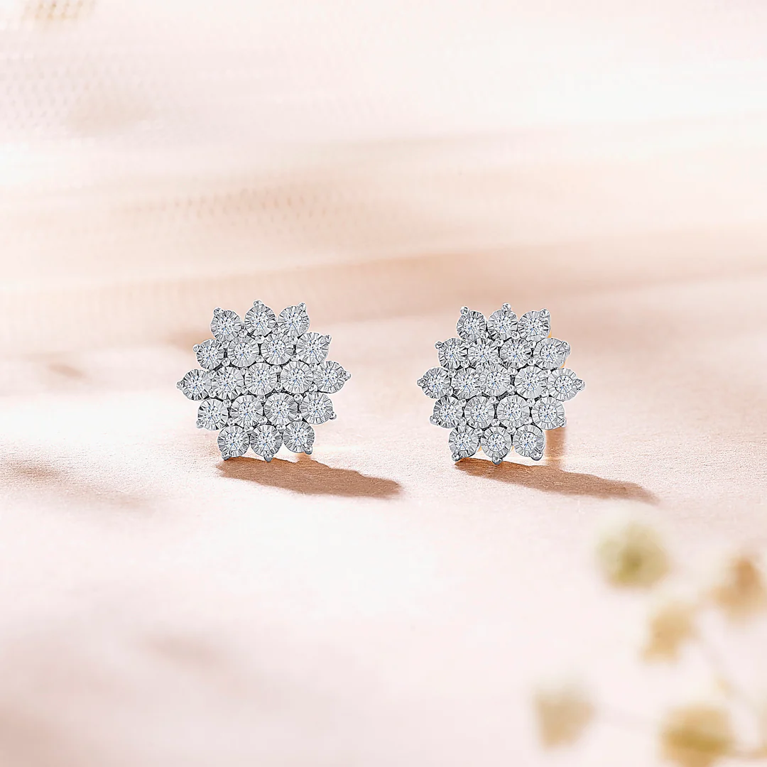 Petal Yellow Gold & Diamond Stud Earring For Women