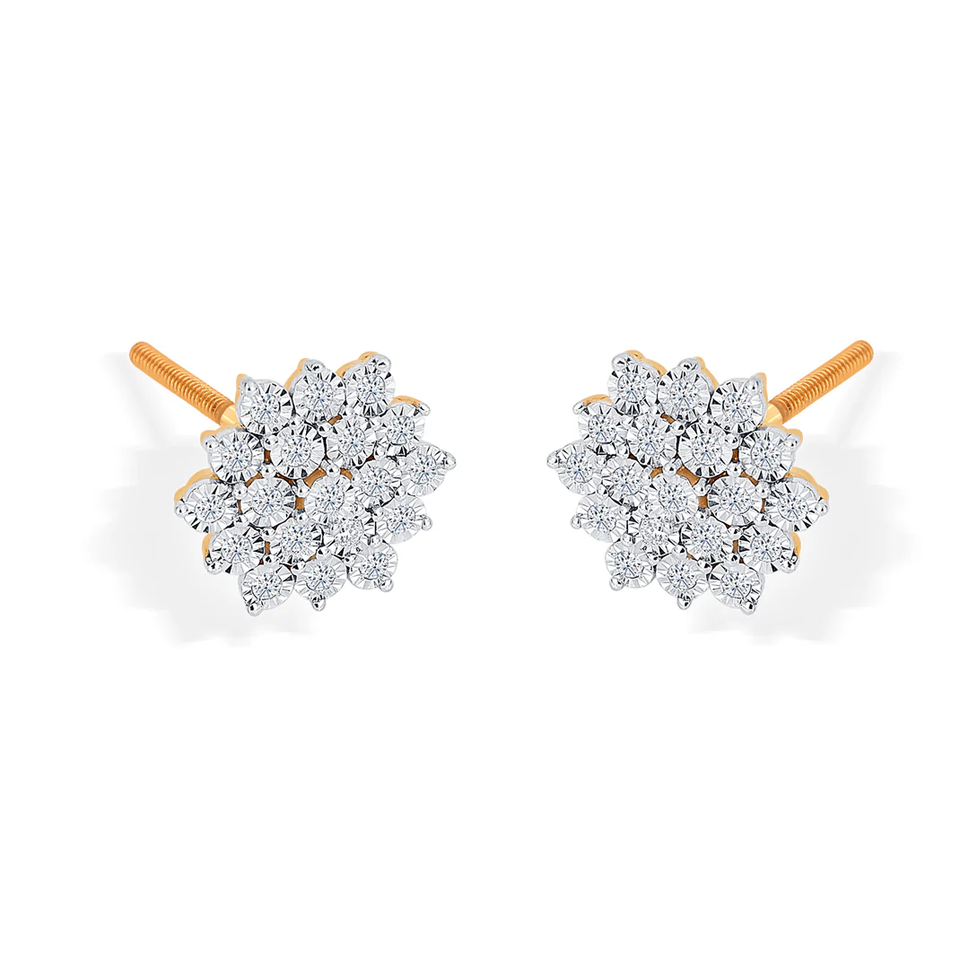 Petal Yellow Gold & Diamond Stud Earring For Women - Image 3