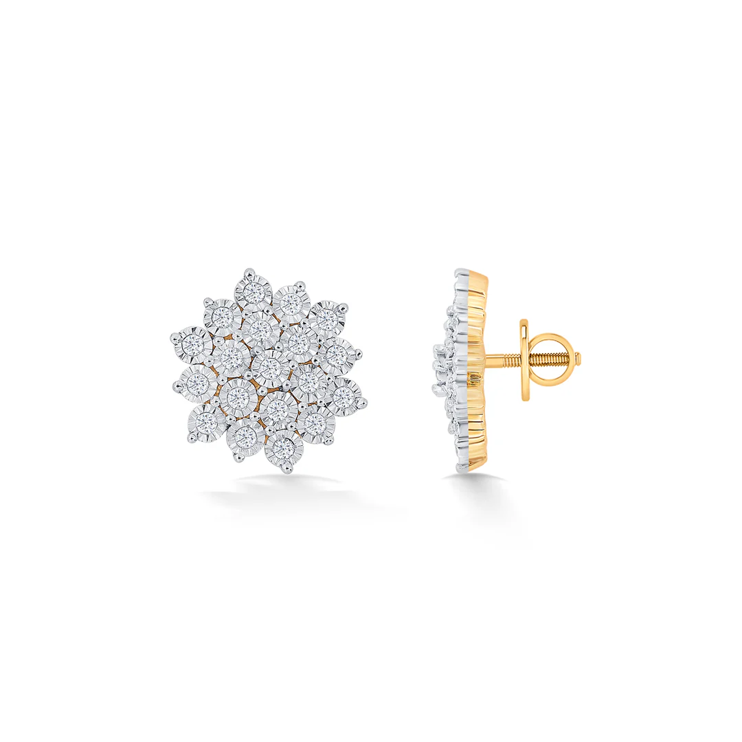 Petal Yellow Gold & Diamond Stud Earring For Women - Image 4