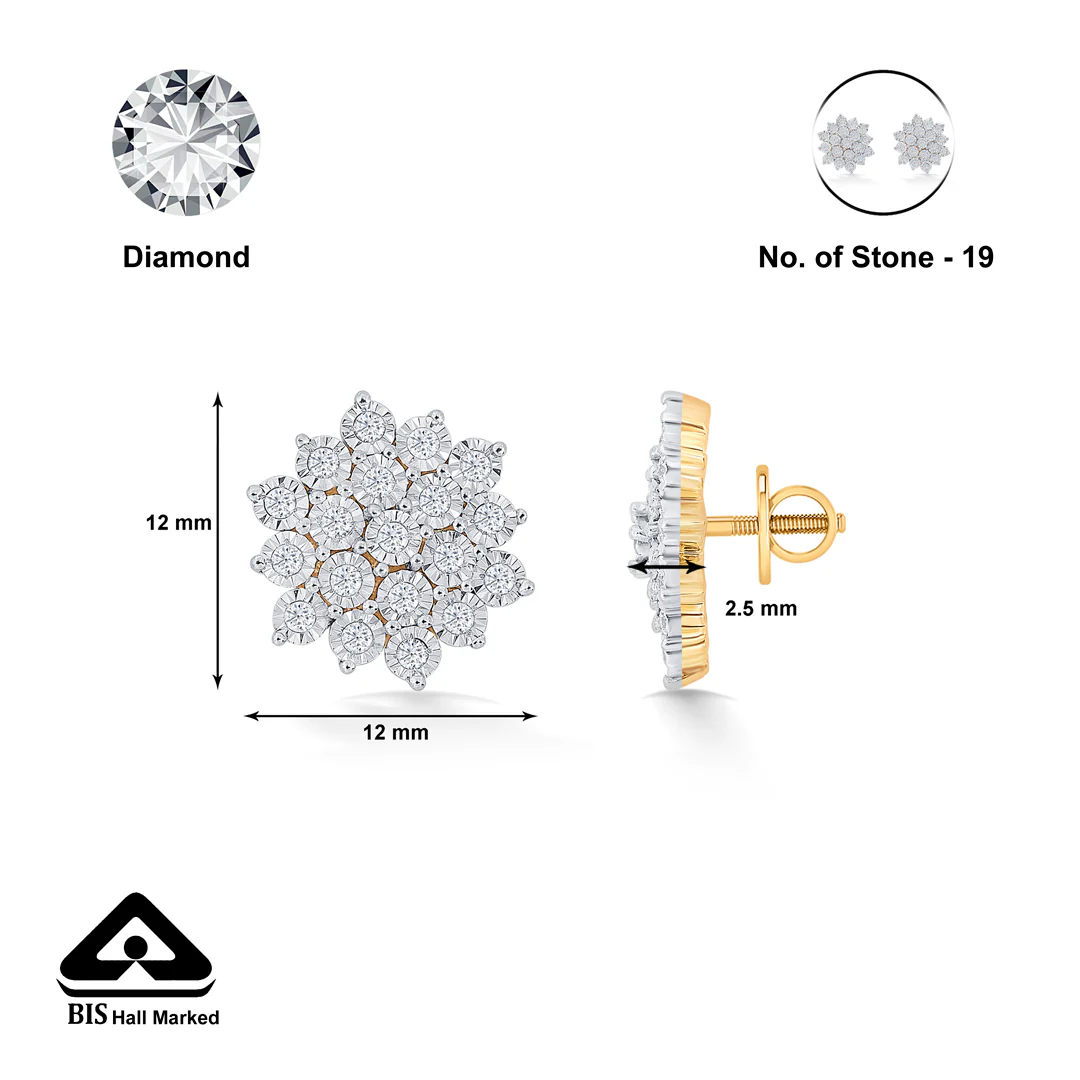 Petal Yellow Gold & Diamond Stud Earring For Women - Image 5