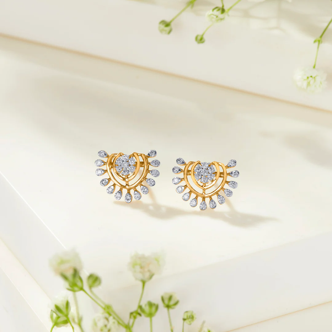 Petalora Gold & Diamond Stud Earring For Women