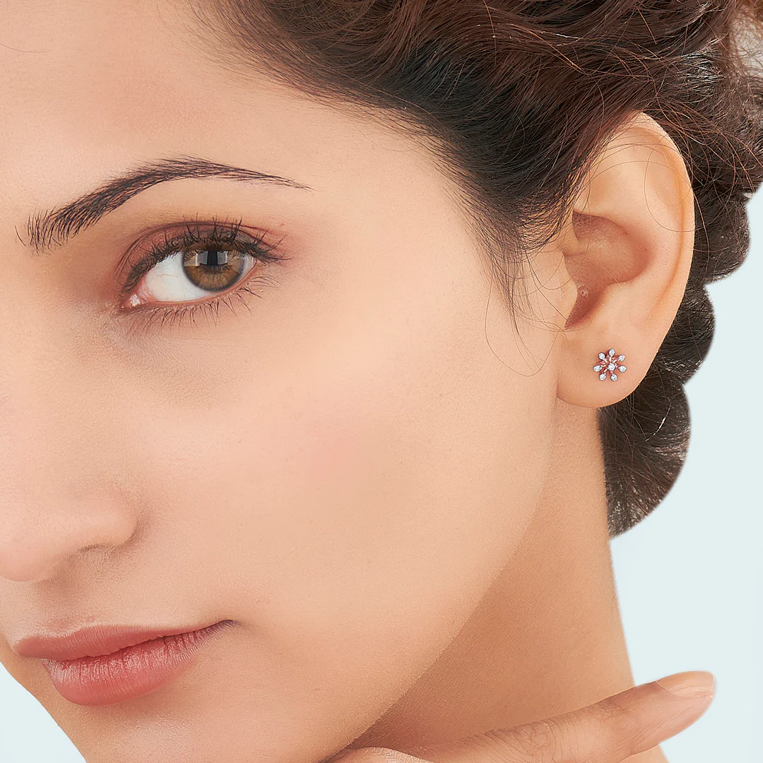 Petite Flora Gold & Diamond Stud Earring For Women - Image 2