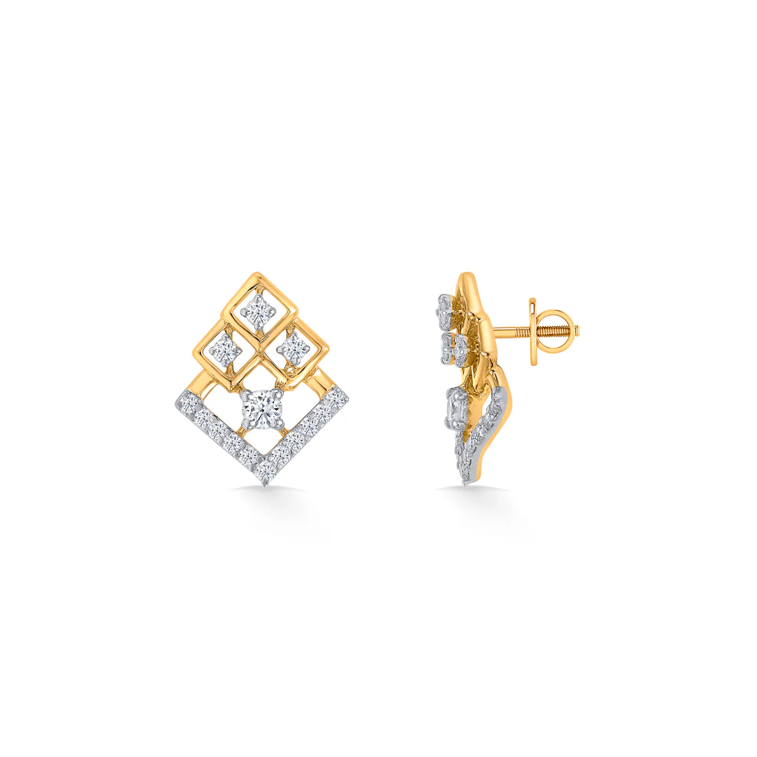 Prism Stack Gold & Diamond Stud Earring - Image 2