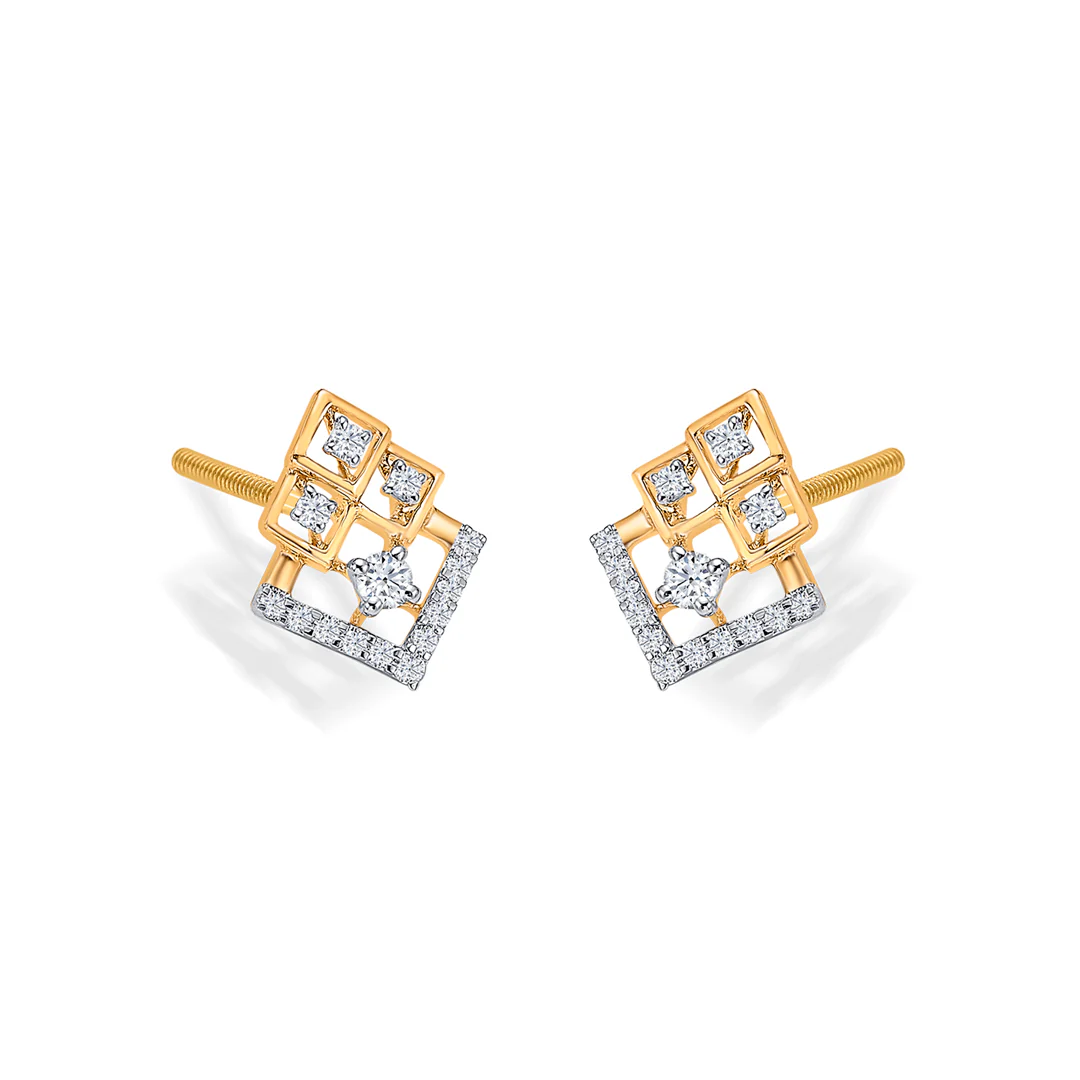 Prism Stack Gold & Diamond Stud Earring - Image 3