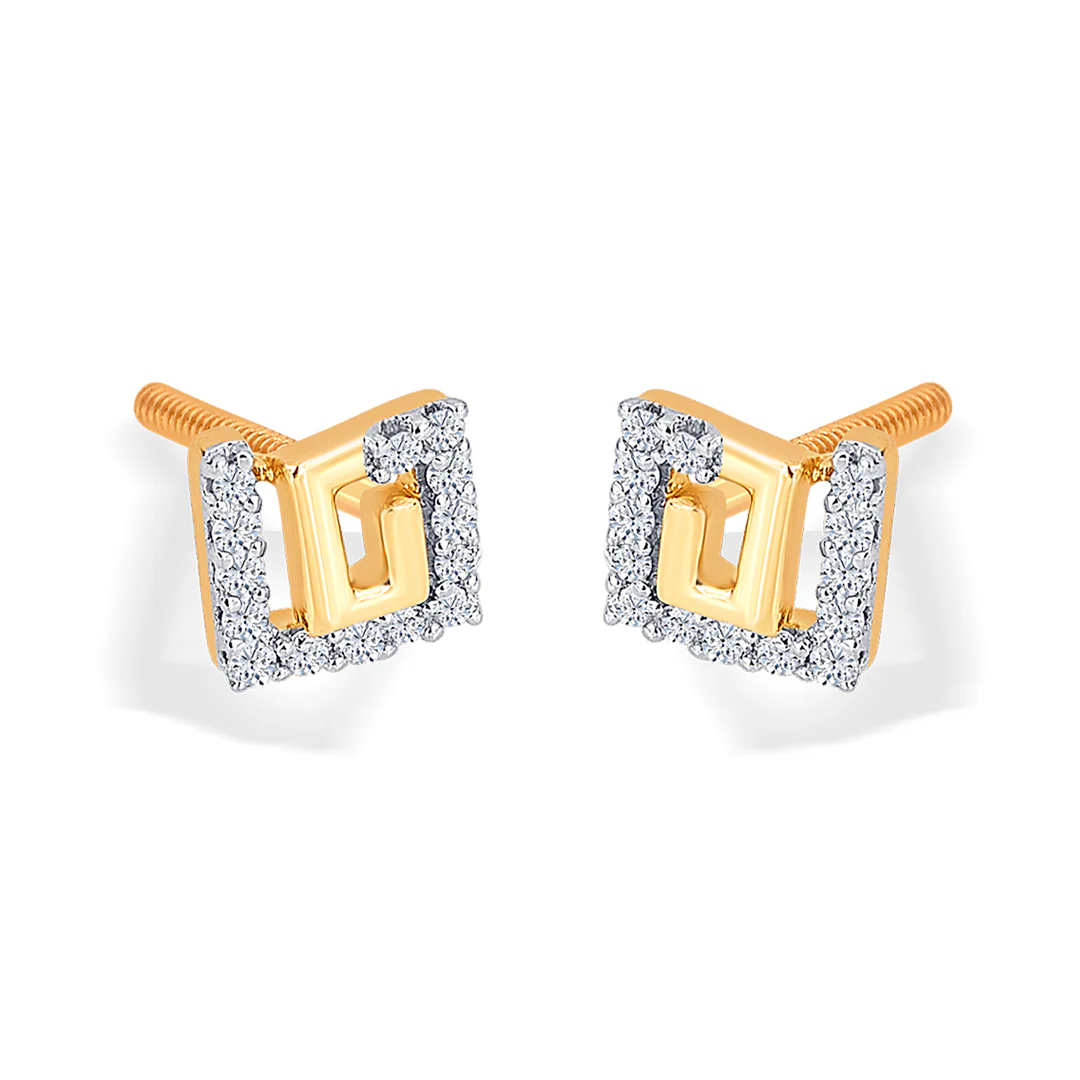 Puzzling Yellow Gold & Diamond Stud Earring For Women - Image 3