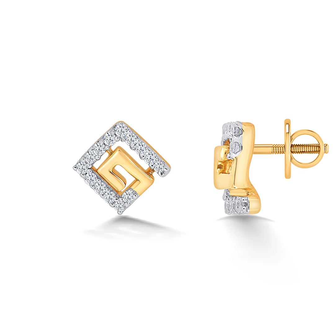 Puzzling Yellow Gold & Diamond Stud Earring For Women - Image 4