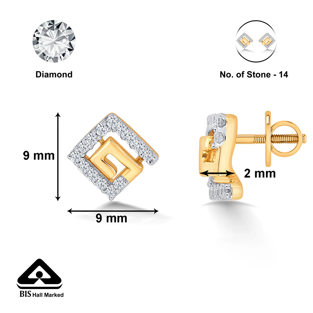 Puzzling Yellow Gold & Diamond Stud Earring For Women - Image 5