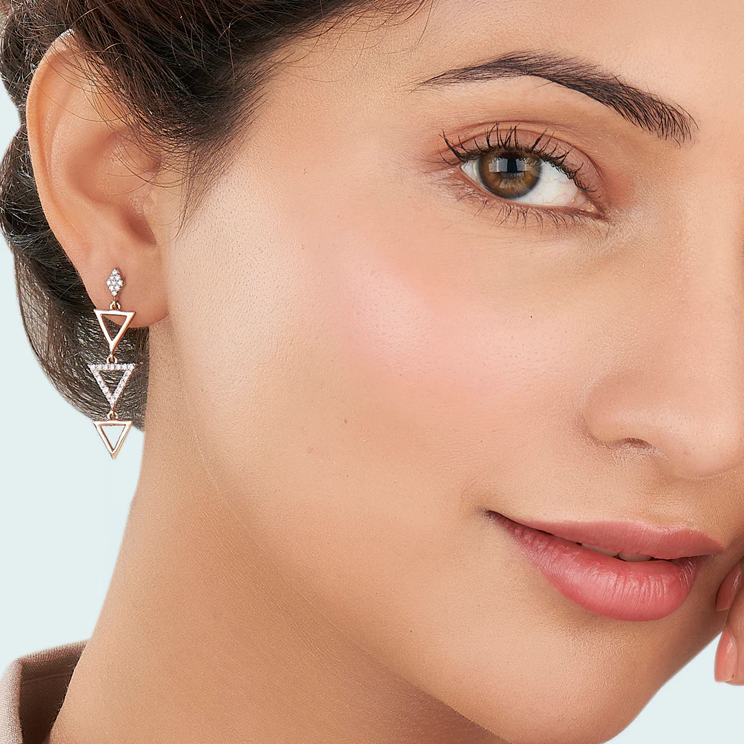 Pyramid Glint Rose Gold Dangler Diamond Earring For Women - Image 2