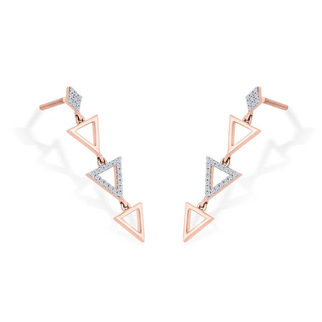 Pyramid Glint Rose Gold Dangler Diamond Earring For Women - Image 3