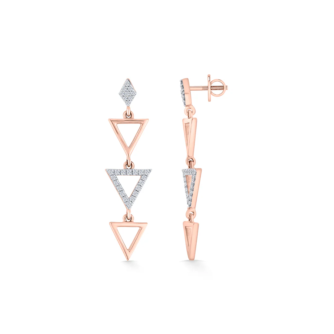 Pyramid Glint Rose Gold Dangler Diamond Earring For Women - Image 4