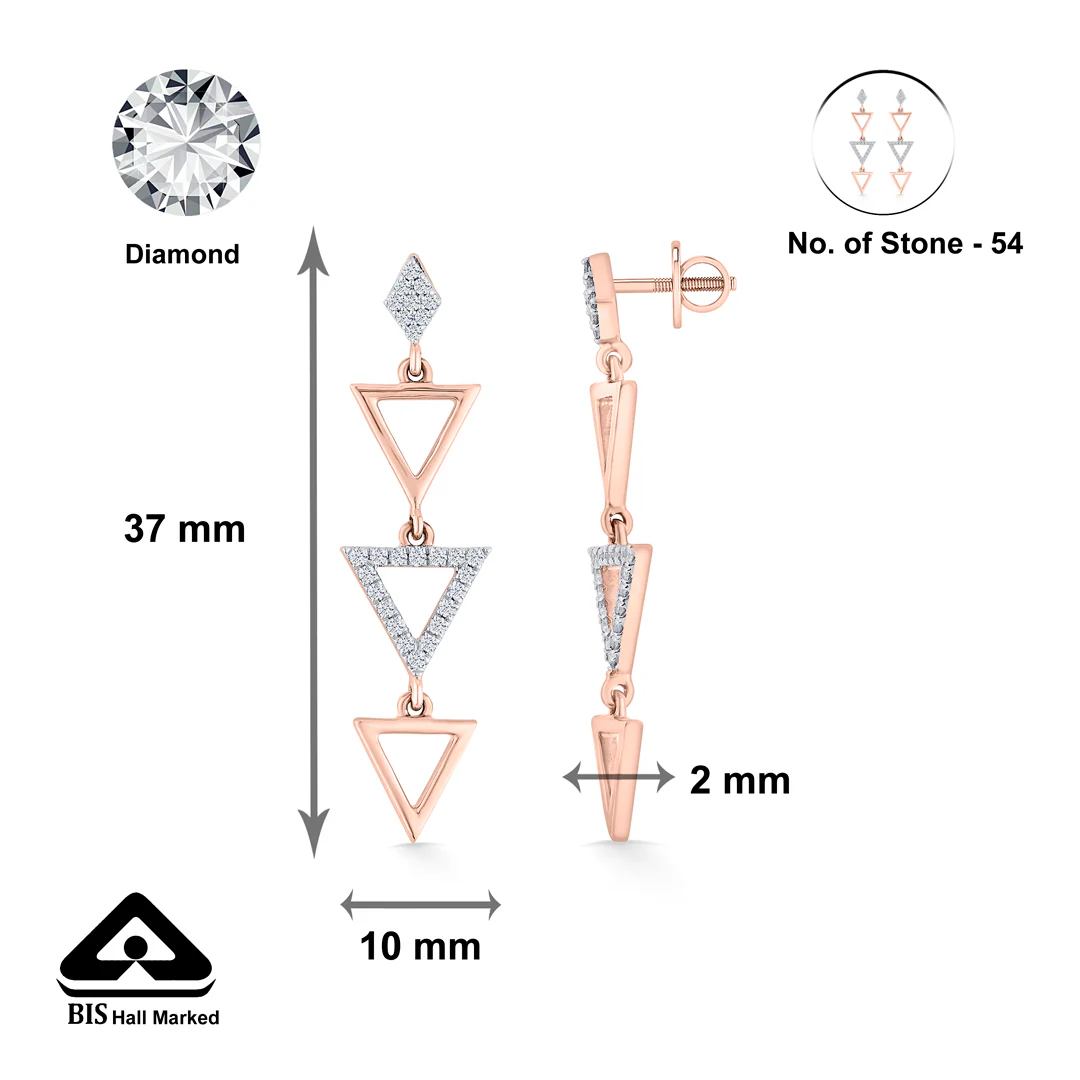 Pyramid Glint Rose Gold Dangler Diamond Earring For Women - Image 5