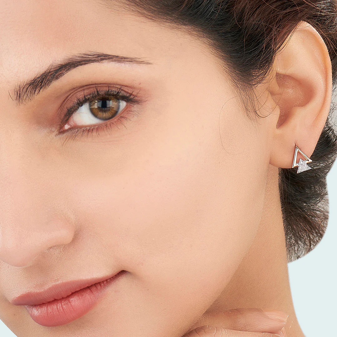 Pyramid Shine Rose Gold Stud Diamond Earring For Women - Image 2
