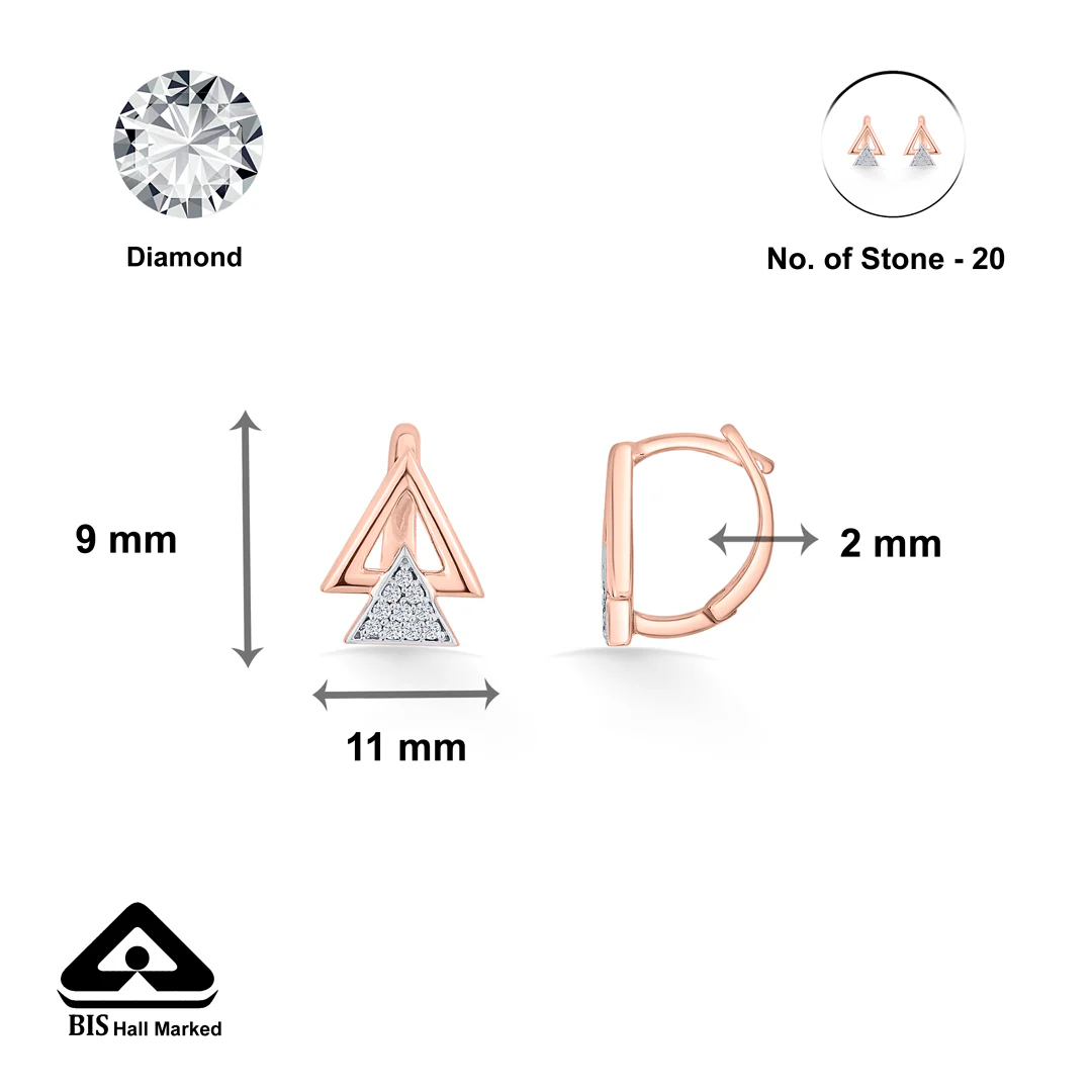 Pyramid Shine Rose Gold Stud Diamond Earring For Women - Image 5