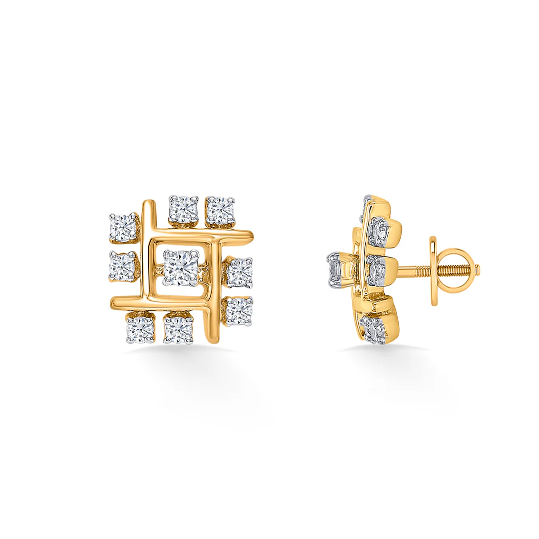 Quadrate Gold & Diamond Stud Earring For Women - Image 3