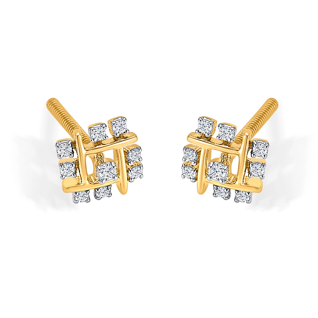 Quadrate Gold & Diamond Stud Earring For Women - Image 4