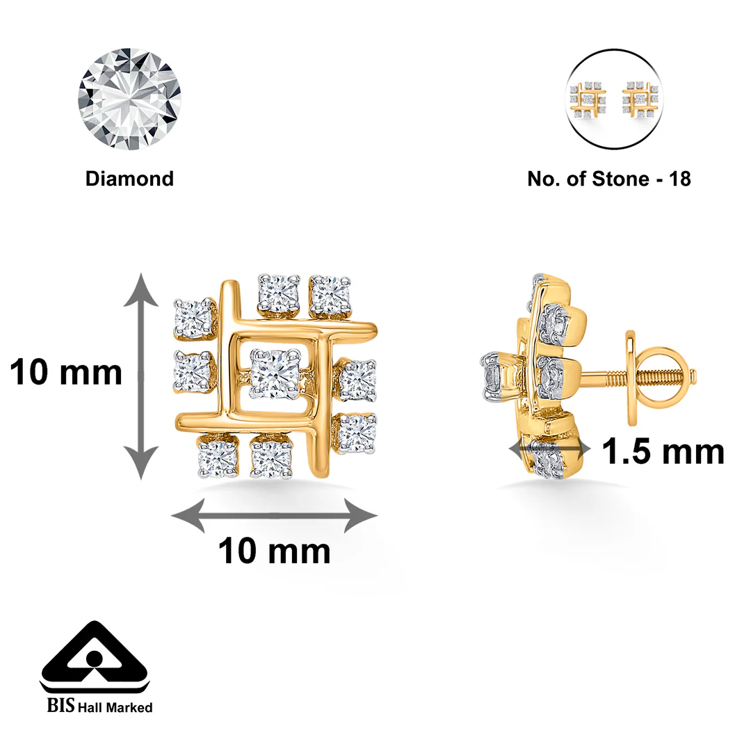 Quadrate Gold & Diamond Stud Earring For Women - Image 5