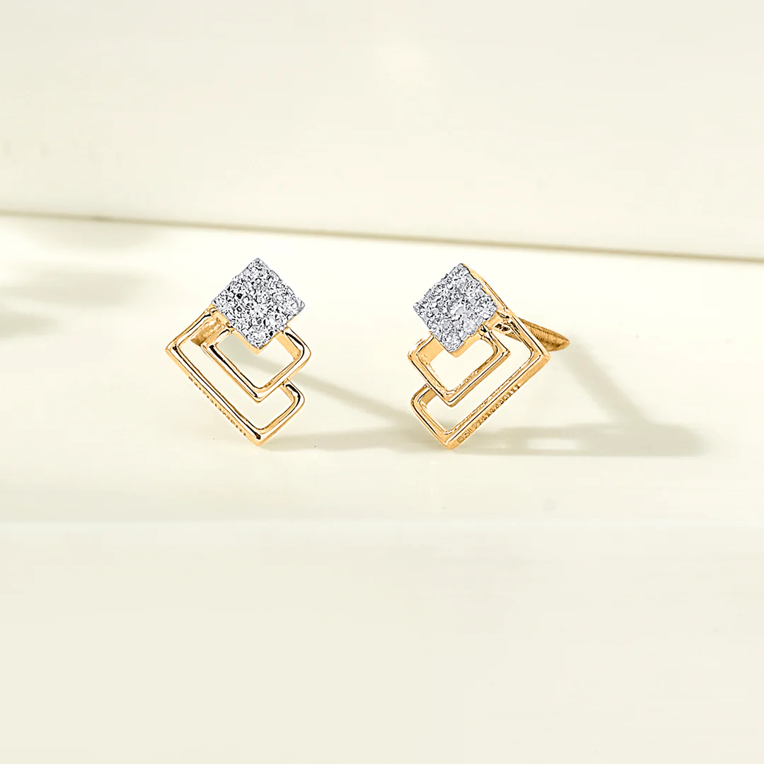 Radiant Layers Gold Stud Diamond Earring for Women