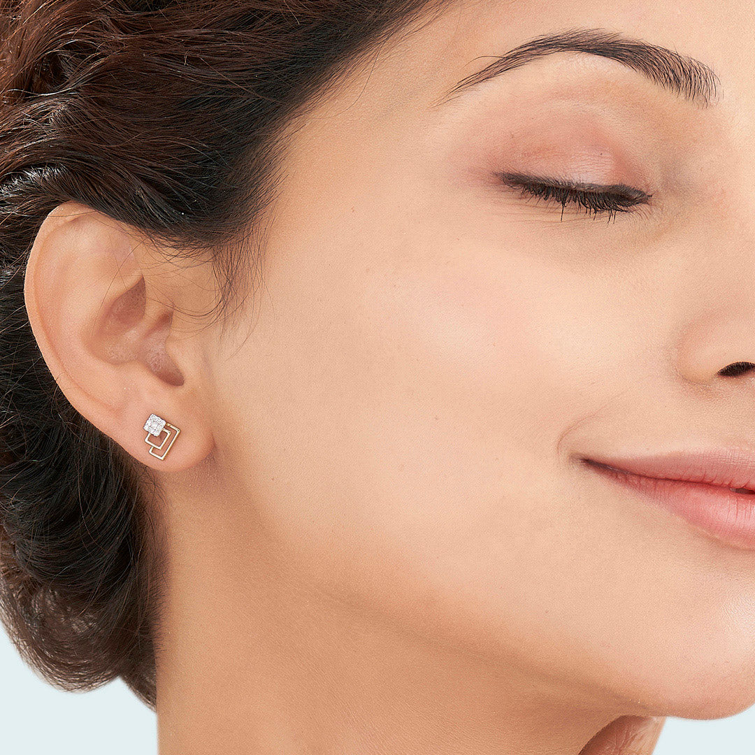 Radiant Layers Gold Stud Diamond Earring for Women - Image 2