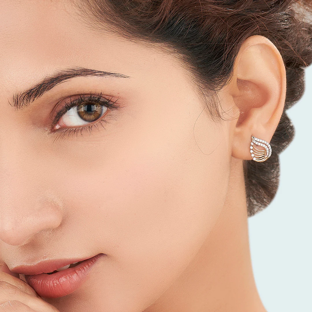 Radiant Petiole Rose Gold Stud Diamond Earring For Women - Image 2