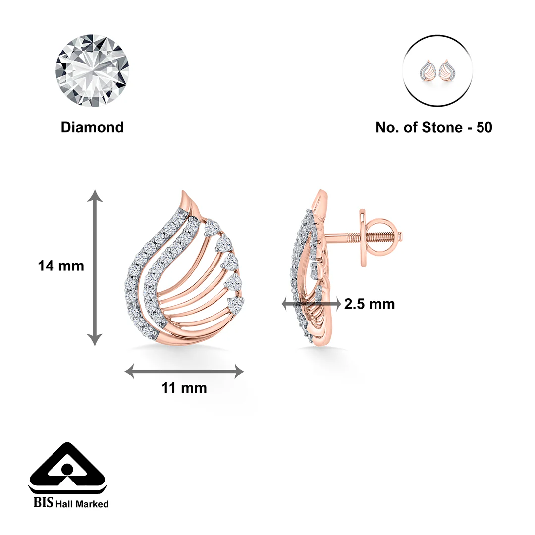 Radiant Petiole Rose Gold Stud Diamond Earring For Women - Image 5
