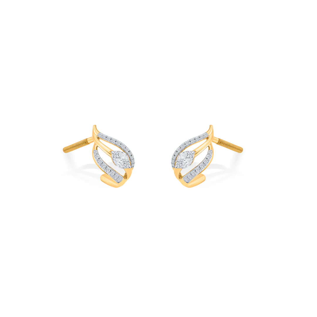 Radiant Waves Yellow Gold Stud Earring for Women - Image 3