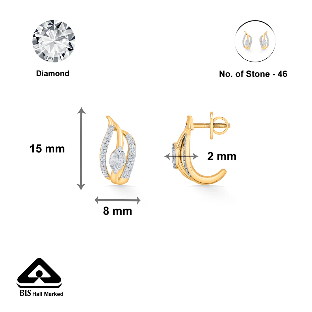 Radiant Waves Yellow Gold Stud Earring for Women - Image 5