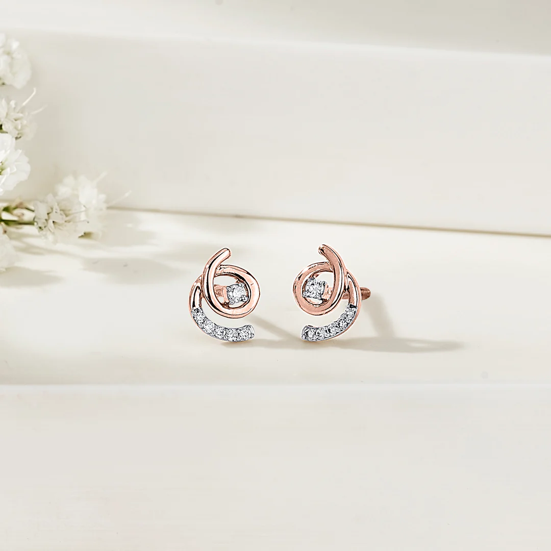 Radiant Whirl Rose Gold Stud Diamond Earring For Women