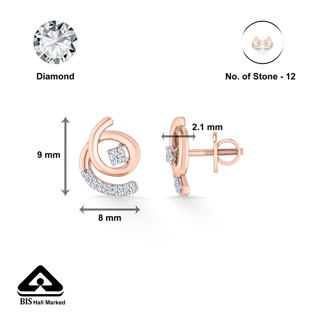 Radiant Whirl Rose Gold Stud Diamond Earring For Women - Image 5