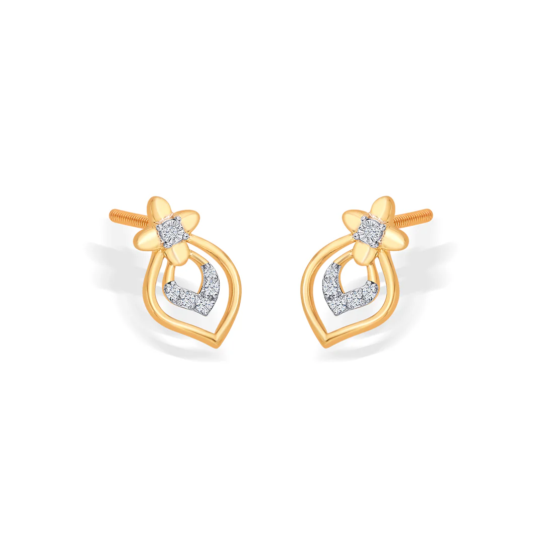 Revived Yellow Gold & Diamond Stud Earring For Women - Image 3