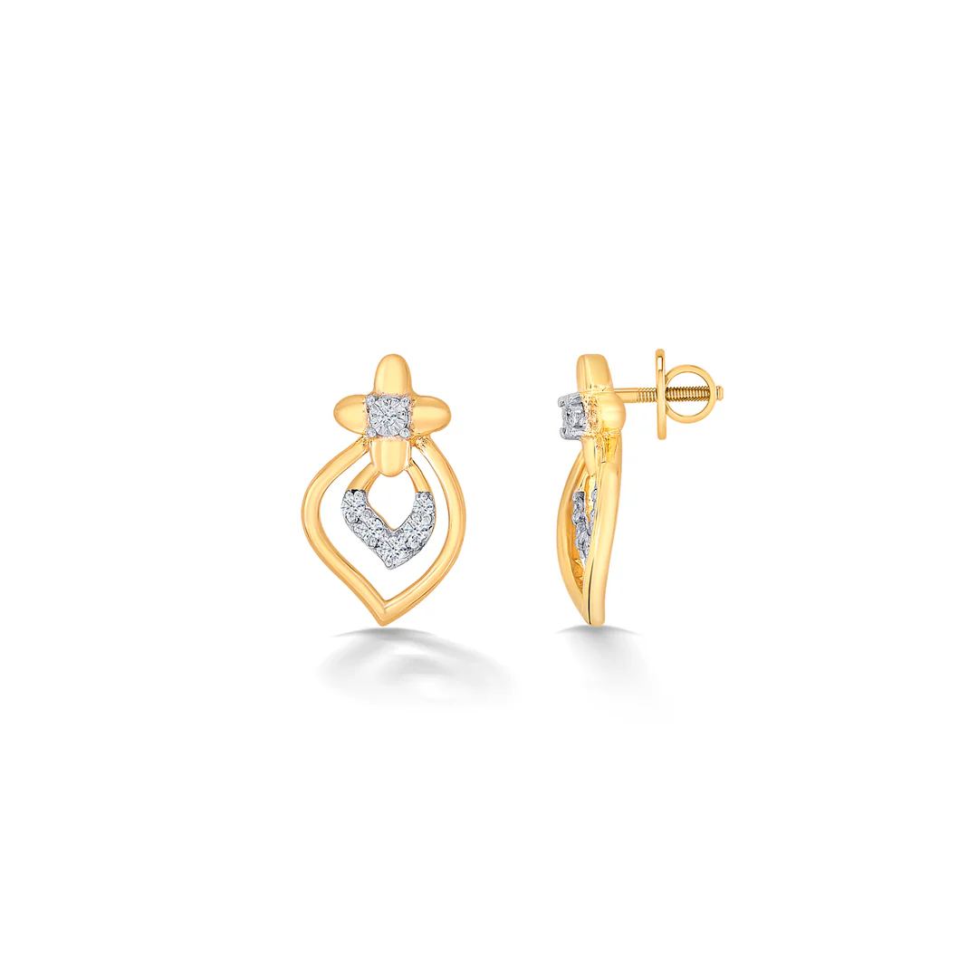 Revived Yellow Gold & Diamond Stud Earring For Women - Image 4