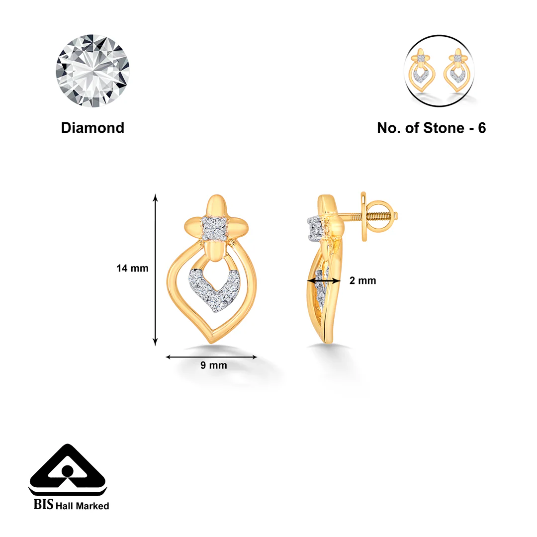 Revived Yellow Gold & Diamond Stud Earring For Women - Image 5