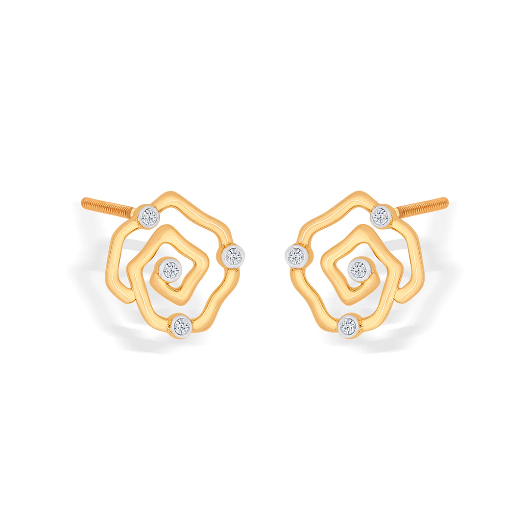 Romantic Yellow Gold & Diamond Stud Earring For Women - Image 3