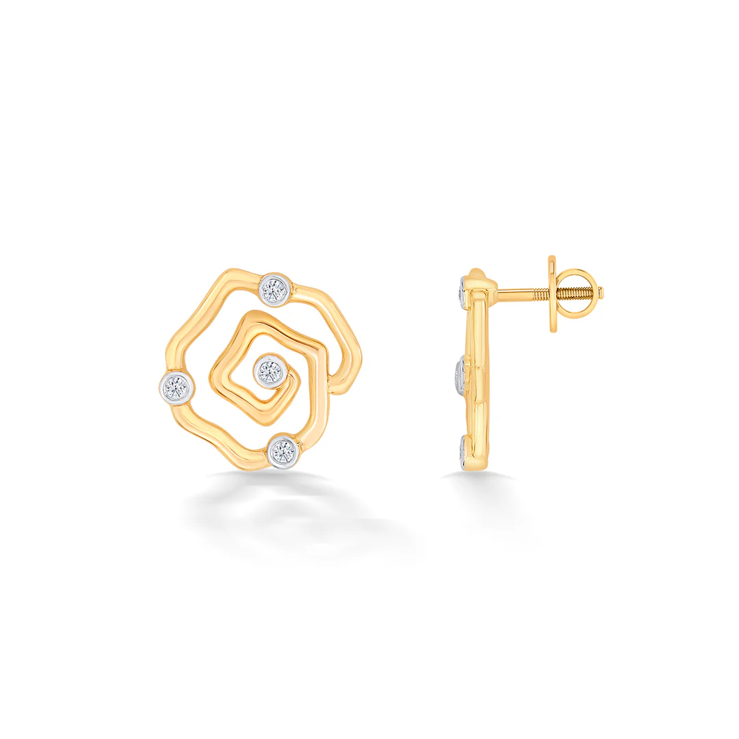 Romantic Yellow Gold & Diamond Stud Earring For Women - Image 4