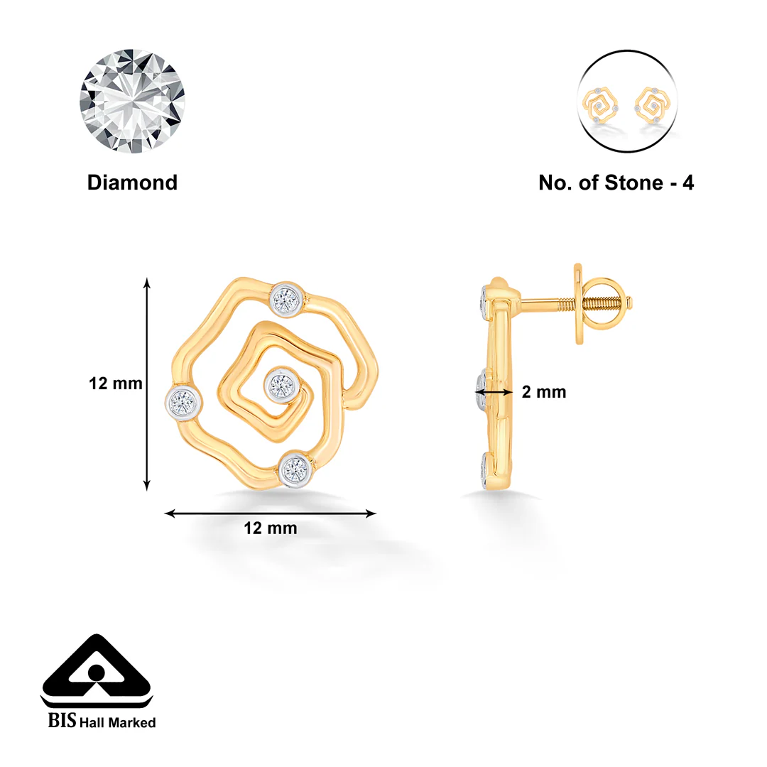Romantic Yellow Gold & Diamond Stud Earring For Women - Image 5