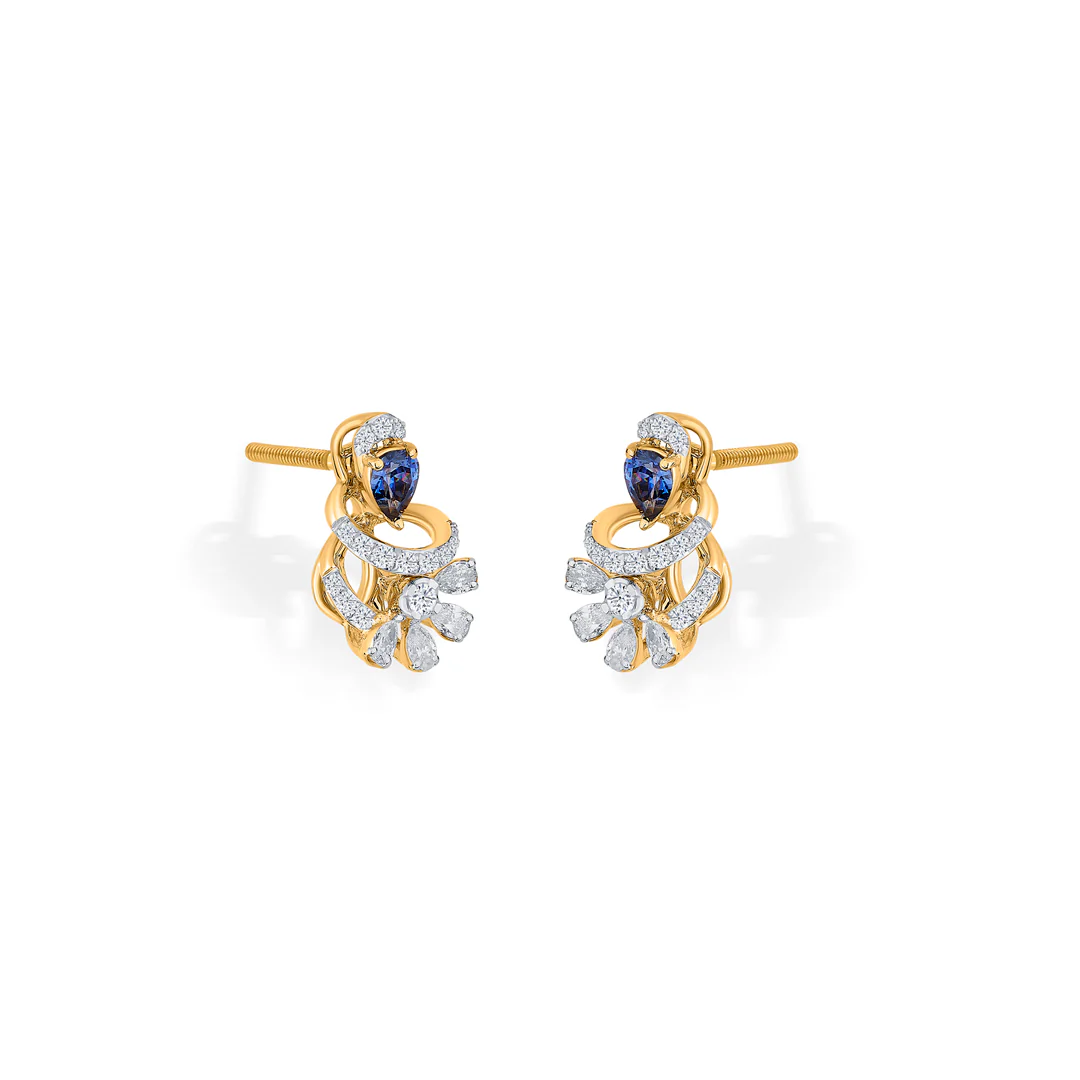 Sapphire Swirl Gold Stud Diamond Earring for Women - Image 3
