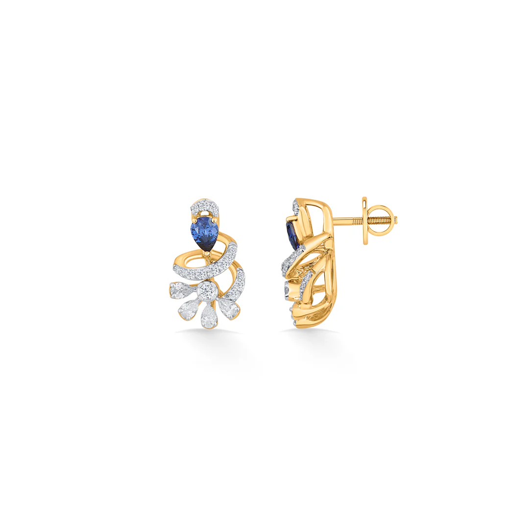 Sapphire Swirl Gold Stud Diamond Earring for Women - Image 4